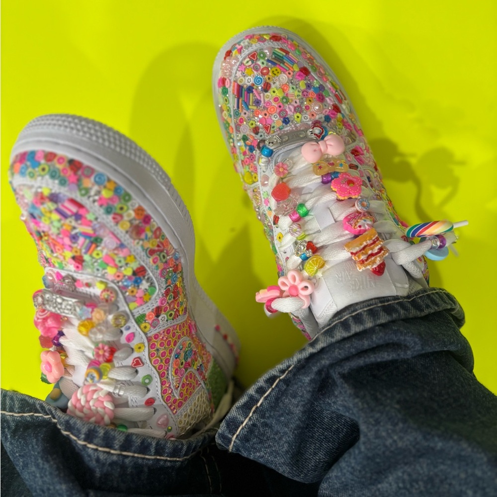 Custom NIKE Air Force 1 Sneakers By Xena Esperanzaa. 
🍏🍋🍇🍒🥭🫐🥝🥑🥐🥨🍡🍭🍰🍬🍨🍧🍦🍪🍩🍭